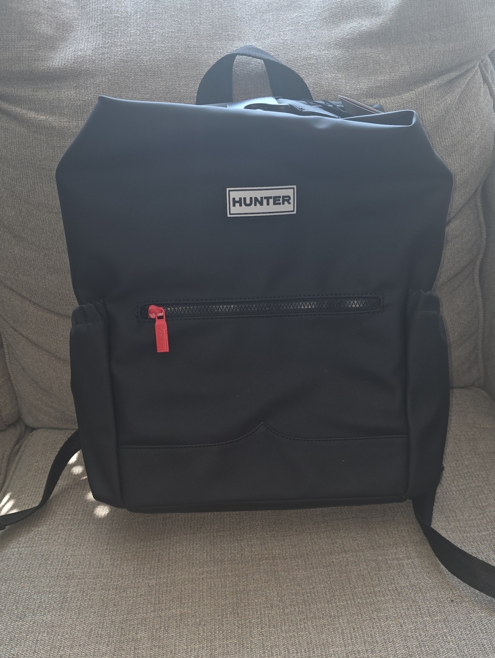 Hunter Black Backpack with Red Zipper Accent